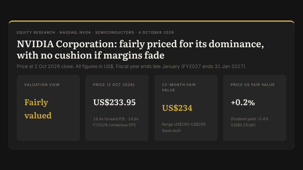 NVIDIA (NASDAQ:NVDA) Analysis — Fair Value US$234 vs US$233.95 (Oct 2026)
