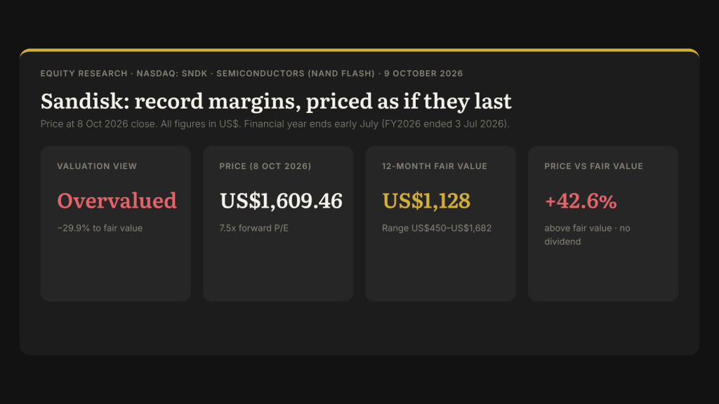 Sandisk (NASDAQ:SNDK) Analysis — fair value US$1,128 vs US$1,609.46 (Oct&nbsp;2026)